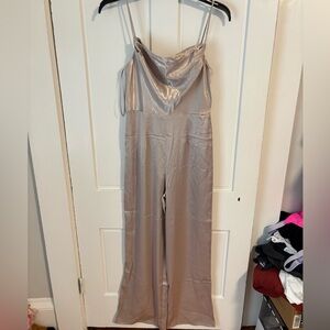 Francesca's Collections Satin Jumpsuit in Cream